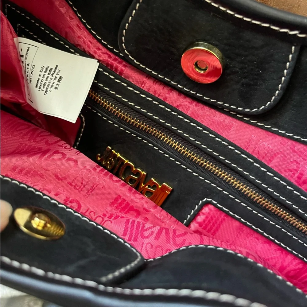 NWOT Just Cavalli - Made in Italy, Black Suede Purse w/ Pink Tassel - Picture 7 of 17